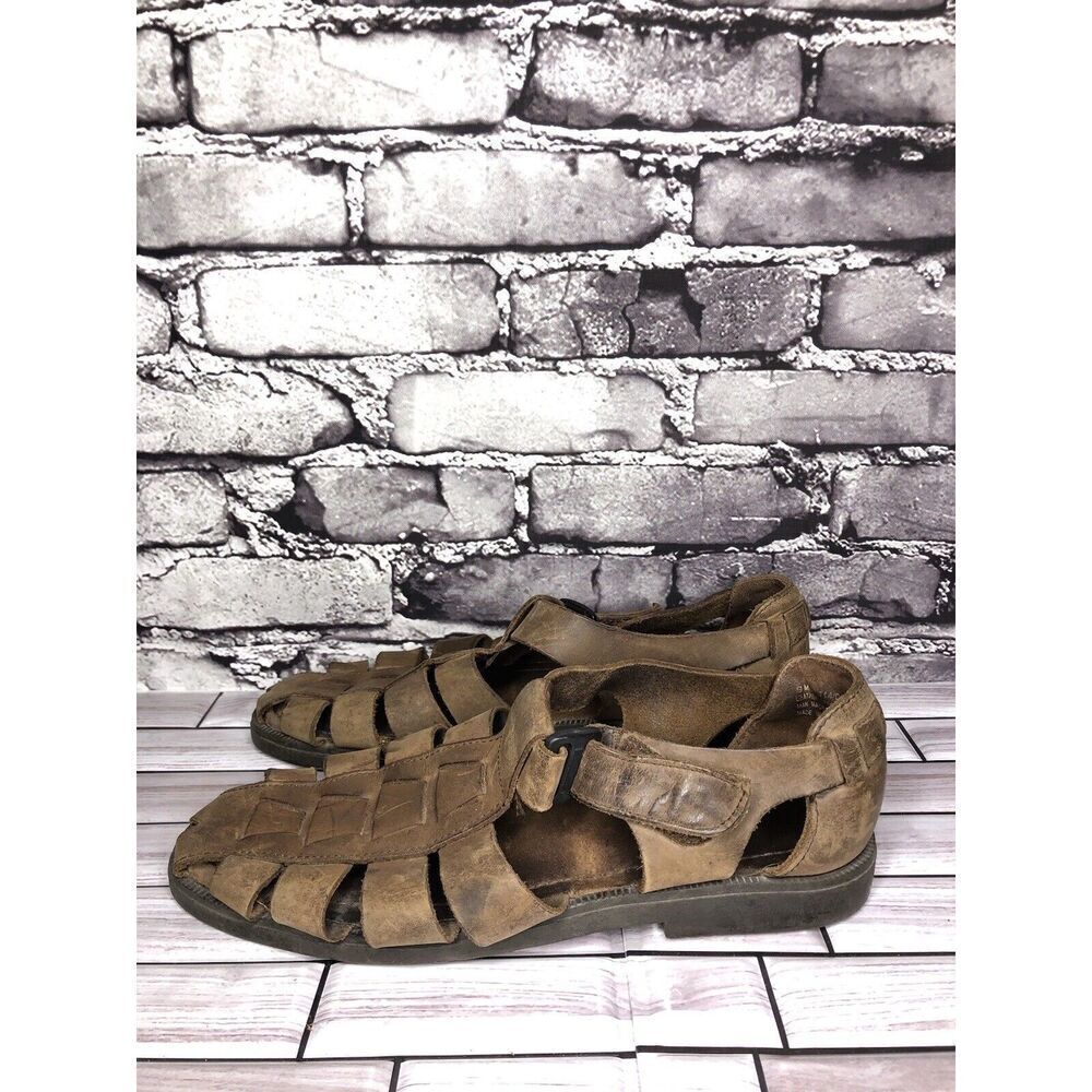 Claybrooke Footwear Brown Leather Fisherman Hiking Strap Sandals Men Sz 9M US/42